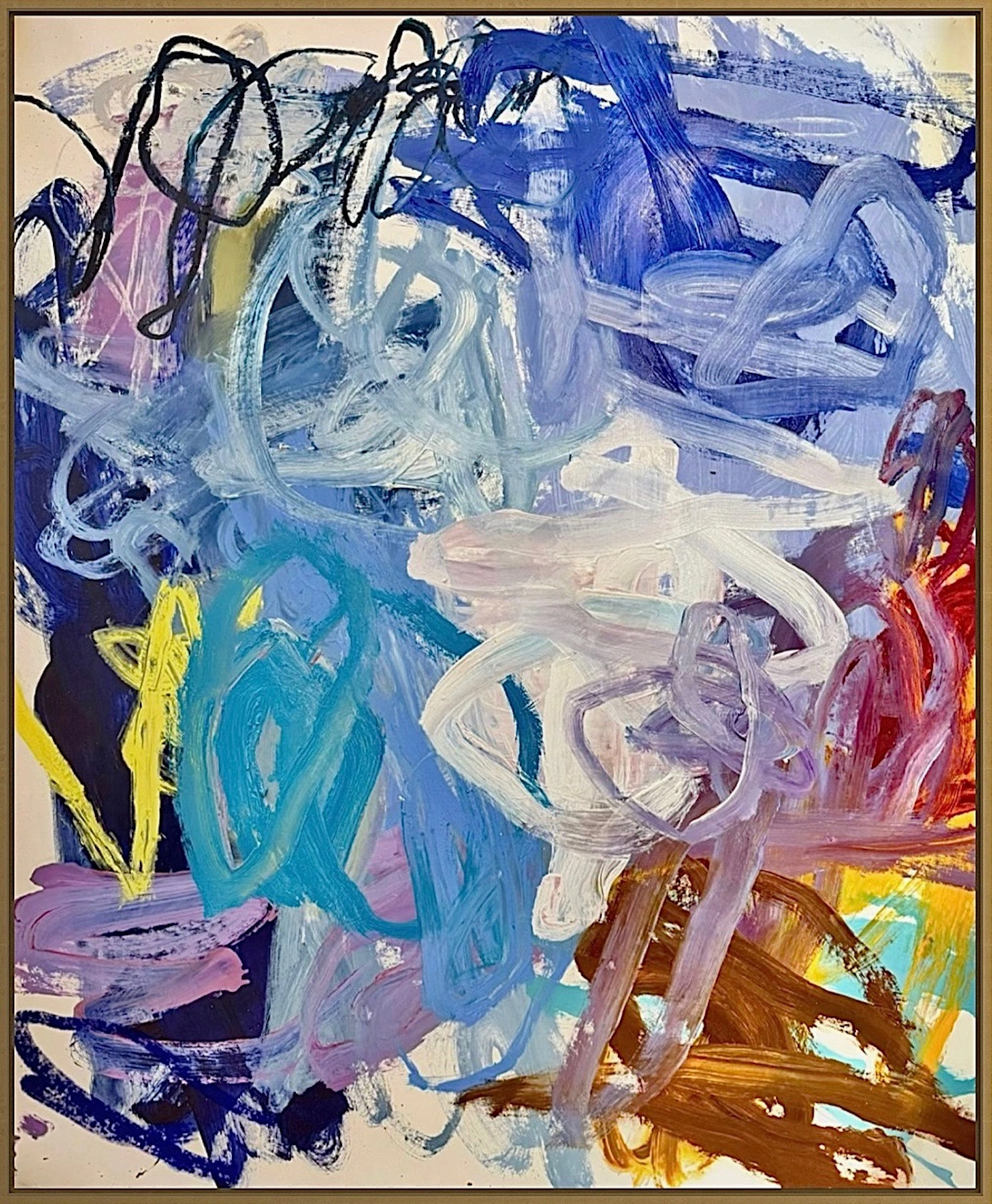 Anna Deller-Yee Lift your head, Öl, Acrylfarbe, Gelmedium, Ölkreiden und Buntstift auf Baumwollcanvas und Baumwoll-Popeline, 2025, 120×160 cm, courtesy the artist