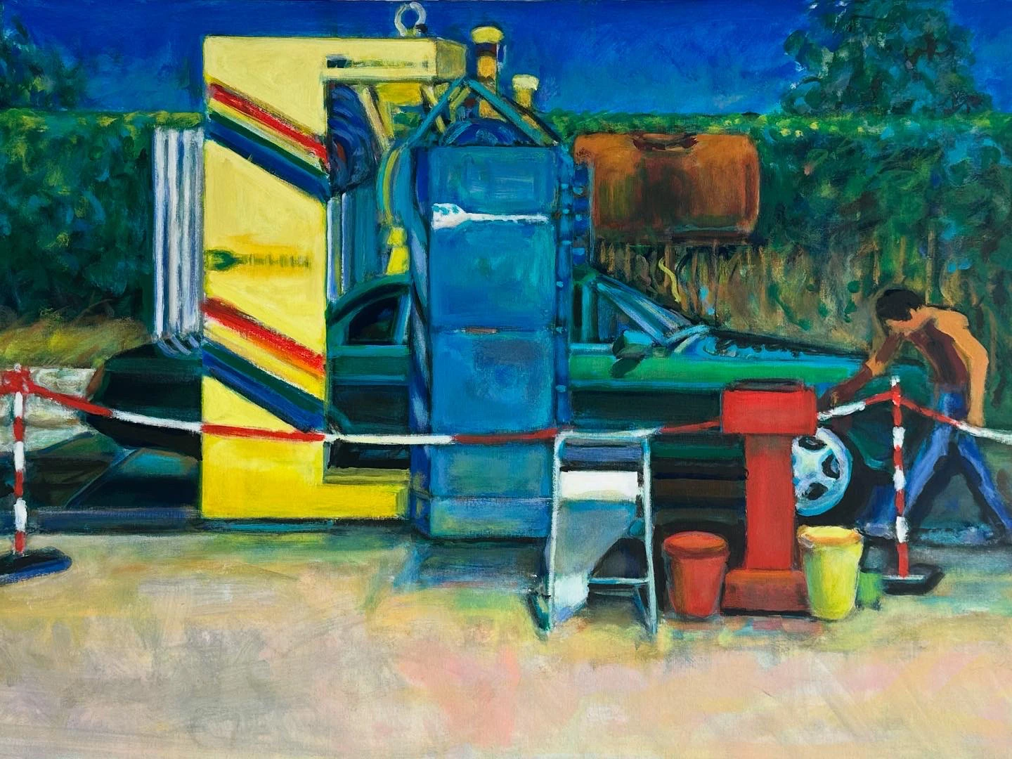 Anna Deller-Yee Lift your head, Öl, Acrylfarbe, Gelmedium, Ölkreiden und Buntstift auf Baumwollcanvas und Baumwoll-Popeline, 2025, 120×160 cm, courtesy the artist